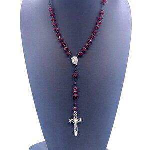 Faceted Crystals Beads Cross Pendant Y-Drop Lariat Necklace 21.5 Inches